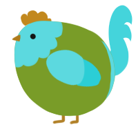 A chartreuse and aqua chicken with a head pattern