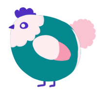 A teal and rose chicken with a head pattern