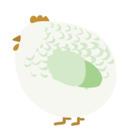 A white and gluppy chicken with a half-lace pattern