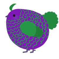 A violet and viridian chicken with a lace pattern