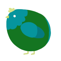 A leaf and teal chicken with a head pattern