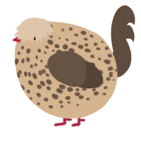 A beige and bark chicken with a speckle pattern