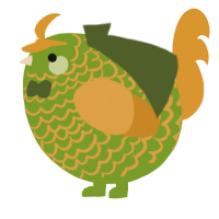 A chartreuse and orange chicken with a lace pattern