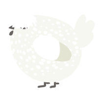 A white chicken with a speckle pattern