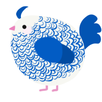 A white and ultramarine chicken with a double-lace pattern