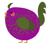 A plum and olive chicken with a speckle pattern