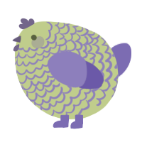 A lime and indigo chicken with a lace pattern