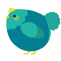 A sea and turquoise chicken with a head pattern