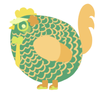 A turquoise and honey chicken with a lace pattern