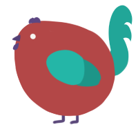 A red and turquoise chicken