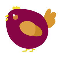 A maroon and orange chicken
