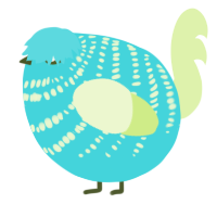 A aqua and apple chicken with a bar pattern