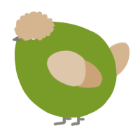 A chartreuse and beige chicken