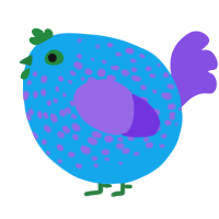A sky and blurple chicken with a speckle pattern