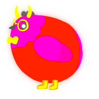 A vermilion and fuchsia chicken with a head pattern