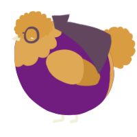 A violet and orange chicken with a head pattern