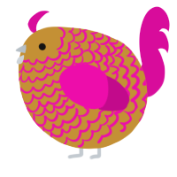 A gold and fuchsia chicken with a lace pattern