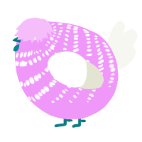 A lavender and white chicken with a bar pattern
