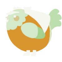 A orange and gluppy chicken with a head pattern