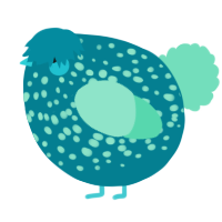 A sea and mint chicken with a speckle pattern