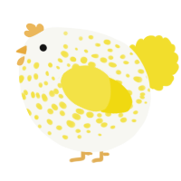 A white and yellow chicken with a speckle pattern