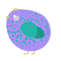 A lilac and turquoise chicken with a speckle pattern