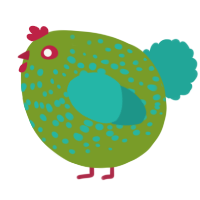 A chartreuse and turquoise chicken with a speckle pattern