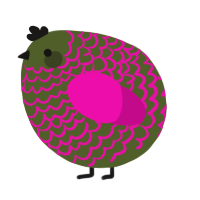A olive and fuchsia chicken with a lace pattern