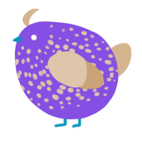 A blurple and beige chicken with a speckle pattern