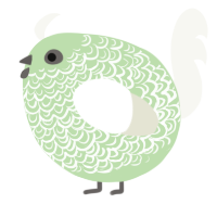 A gluppy and white chicken with a double-lace pattern
