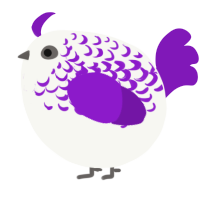 A white and violet chicken with a half-lace pattern