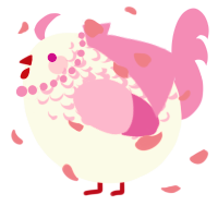 A white and pink chicken with a half-lace pattern