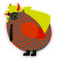 A grey and vermilion chicken with a lace pattern