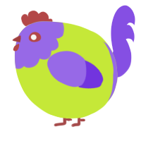 A lime and blurple chicken with a head pattern
