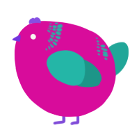 A fuchsia and turquoise chicken with a neck-band pattern