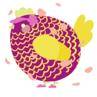 A plum and yellow chicken with a lace pattern