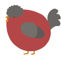 A red and grey chicken