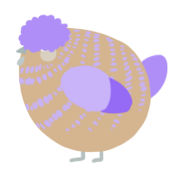 A beige and lilac chicken with a bar pattern