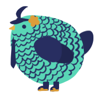 A aqua and navy chicken with a lace pattern