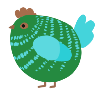 A viridian and aqua chicken with a bar pattern