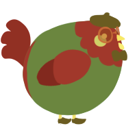 A viridian and crimson chicken with a head pattern