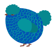 A ultramarine and teal chicken with a lace pattern