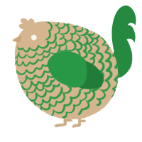 A beige and viridian chicken with a lace pattern
