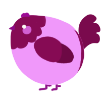 A lavender and wine chicken with a head pattern