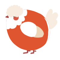 A vermilion and cream chicken with a head pattern