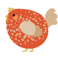 A vermilion and beige chicken with a speckle pattern