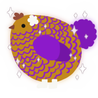 A ochre and violet chicken with a lace pattern