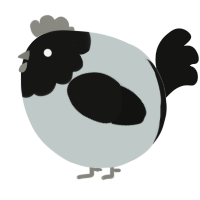 A silver and black chicken with a head pattern