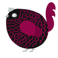 A black and maroon chicken with a lace pattern