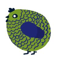 A chartreuse and navy chicken with a lace pattern